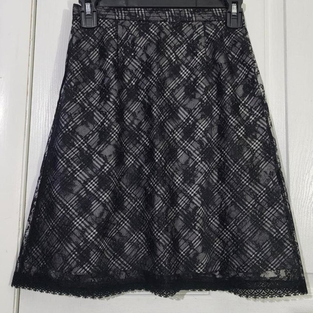 Y2K Gray & Black Lace Plaid Skirt